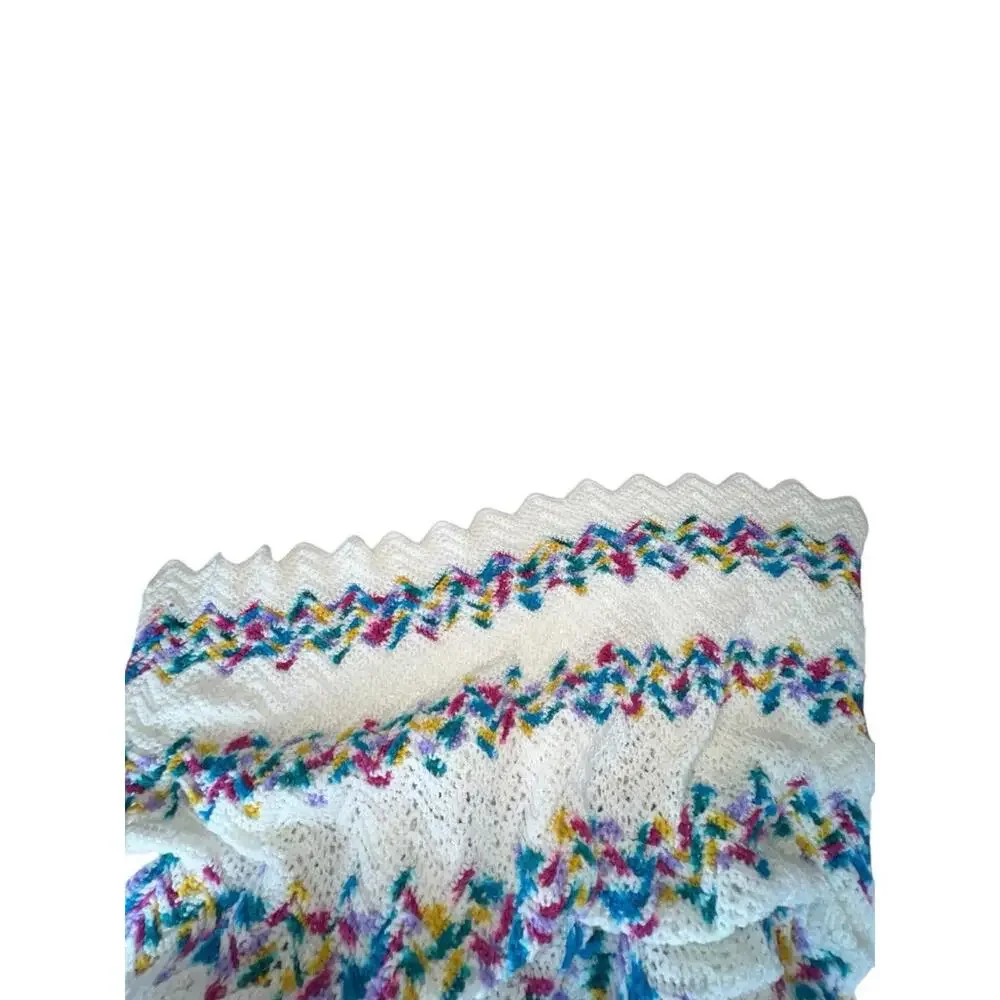 Vintage Handmade Crochet‎ Zig Zag Ripple Afghan Blanket 70x40